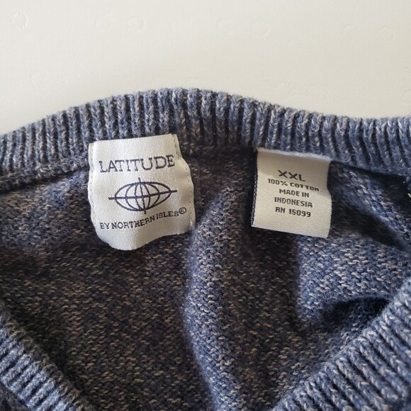 Vintage 90s Latitude By Northern Isles V-Neck Sweater Size XXL Cotton Preppy - Picture 4 of 5
